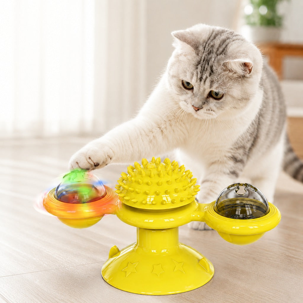 Light-Up 360° Spinning Cat Toy (Suction Cup & Catnip Balls)
