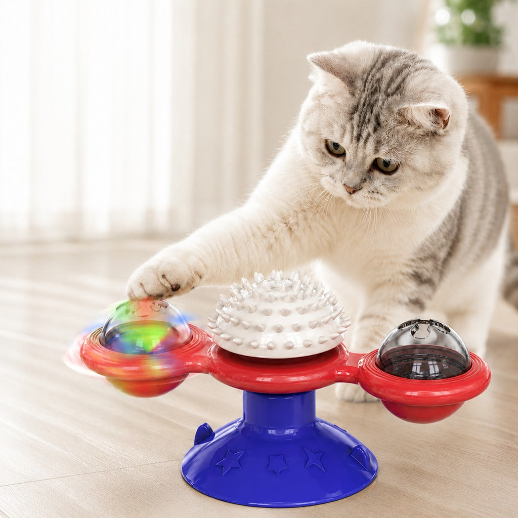 Light-Up 360° Spinning Cat Toy (Suction Cup & Catnip Balls)