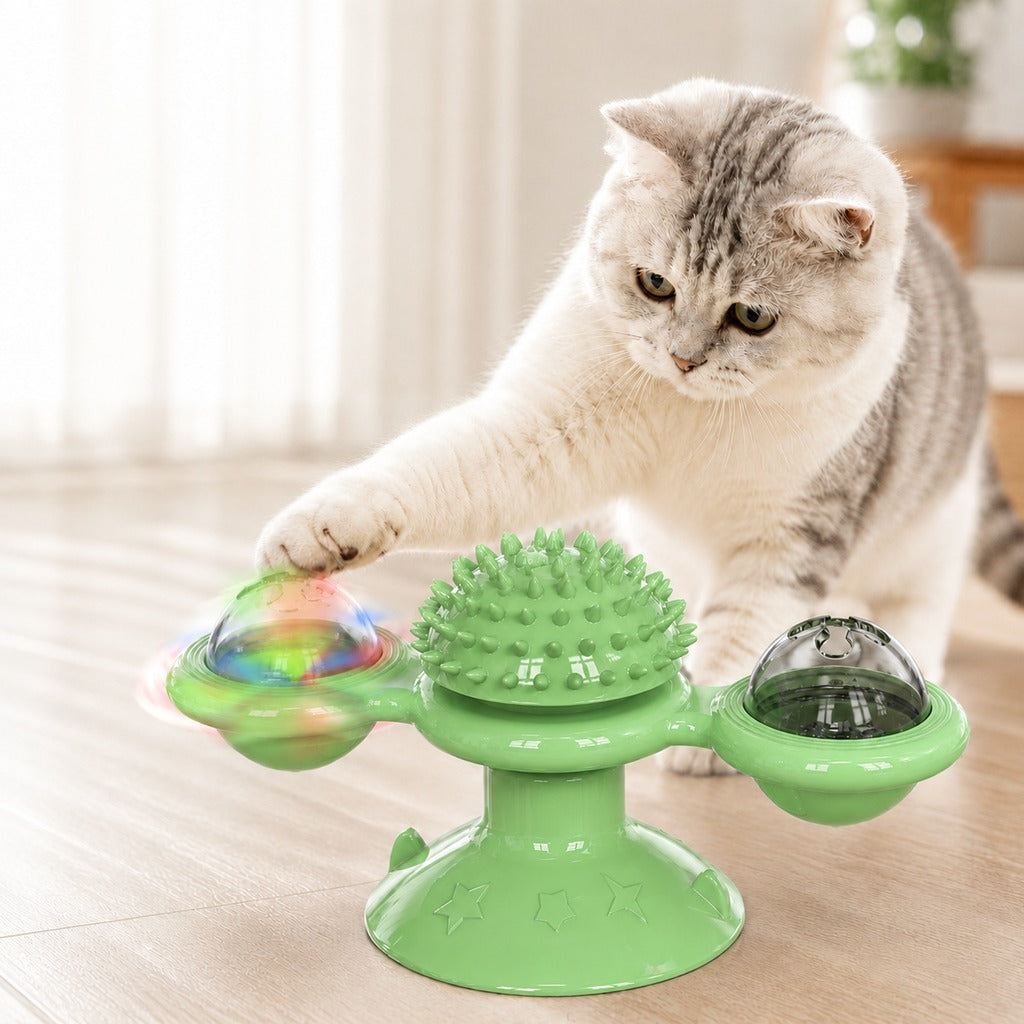 Light-Up 360° Spinning Cat Toy (Suction Cup & Catnip Balls)