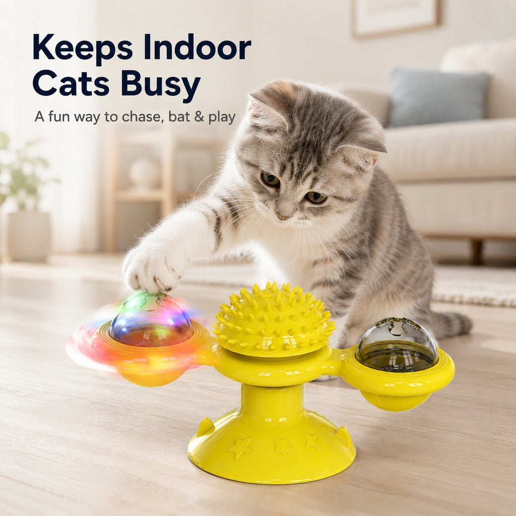 Light-Up 360° Spinning Cat Toy (Suction Cup & Catnip Balls)