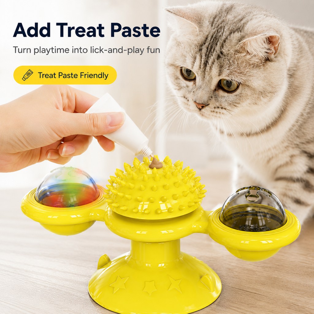 Light-Up 360° Spinning Cat Toy (Suction Cup & Catnip Balls)