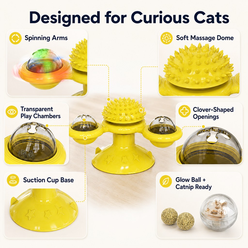 Light-Up 360° Spinning Cat Toy (Suction Cup & Catnip Balls)