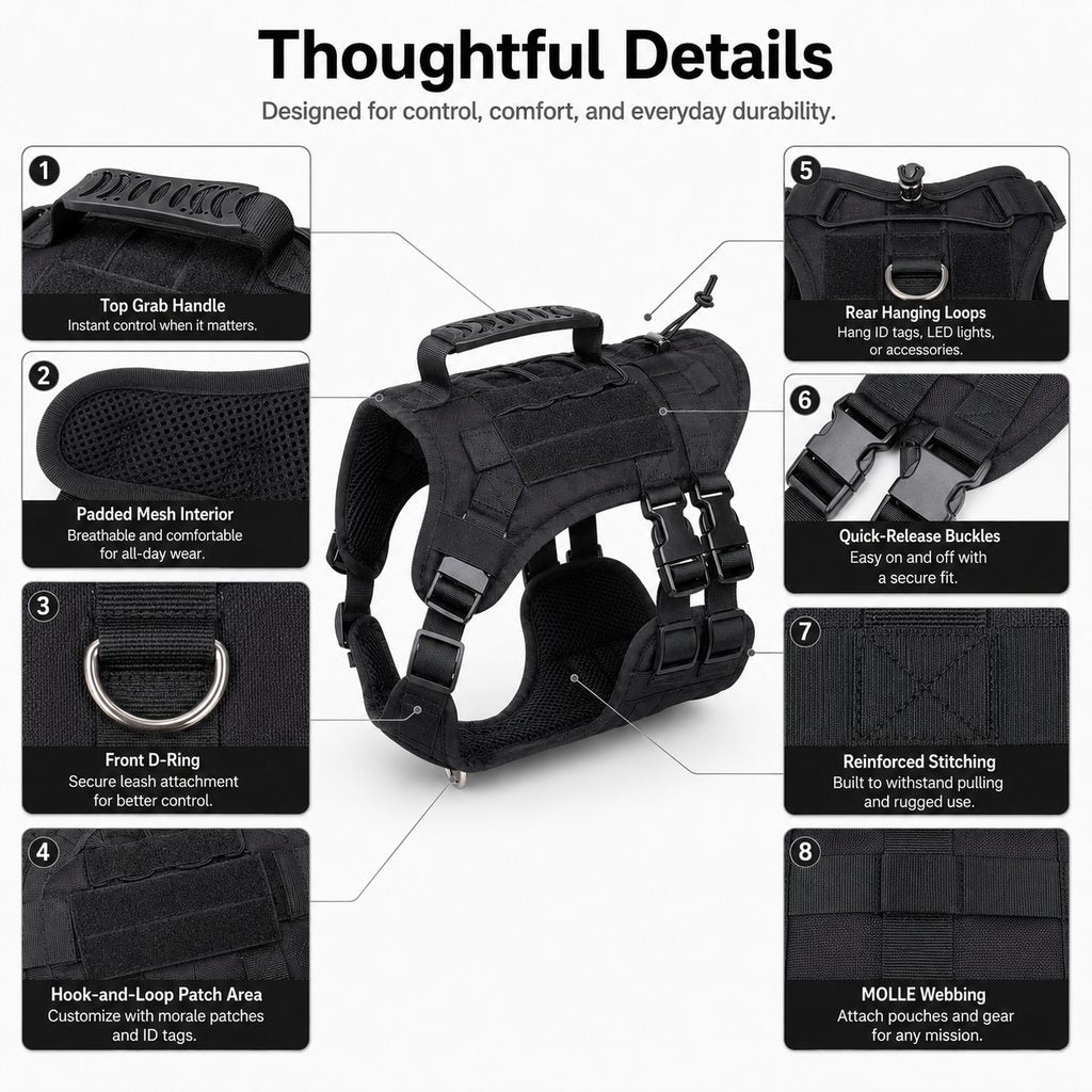 MOLLE-Ready Heavy-Duty Dog Harness (Breathable Mesh)