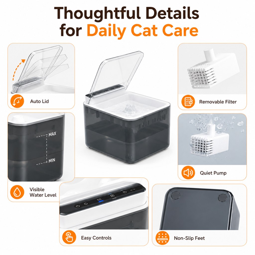 Motion-Sensing Auto-Lid 3L Rechargeable Cat Water Fountain