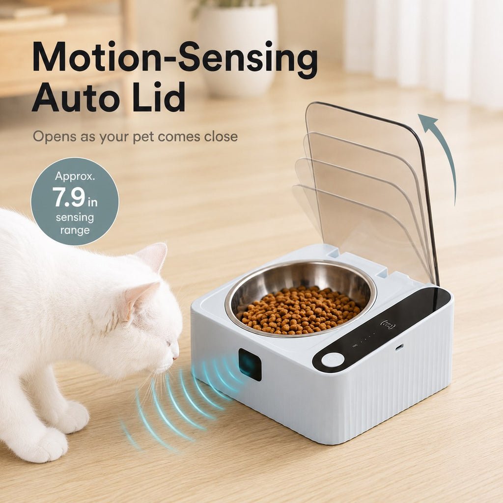 Motion-Sensing Covered Stainless Steel Cat Bowl (For Cats & Small Dogs)