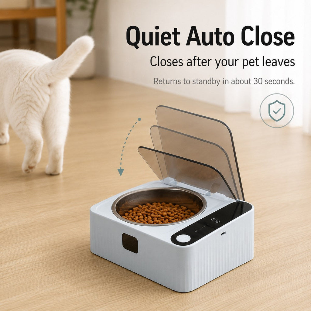 Motion-Sensing Covered Stainless Steel Cat Bowl (For Cats & Small Dogs)