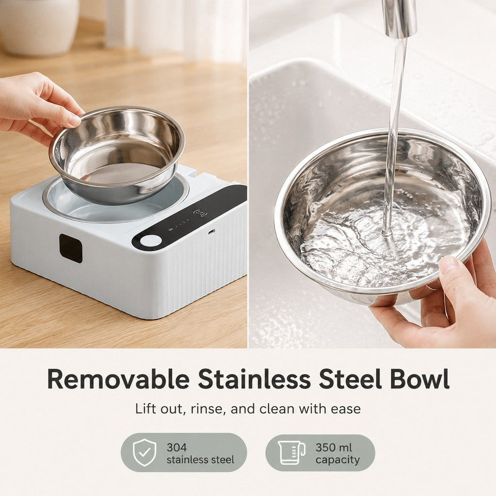 Motion-Sensing Covered Stainless Steel Cat Bowl (For Cats & Small Dogs)
