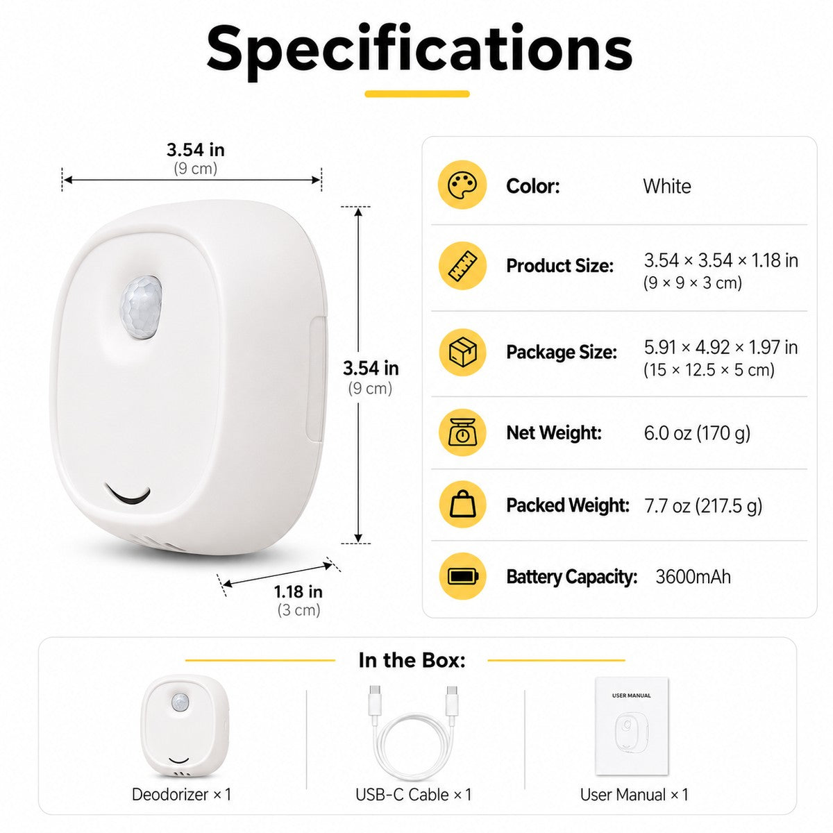 Motion-Sensing USB-C Rechargeable Litter Box Deodorizer