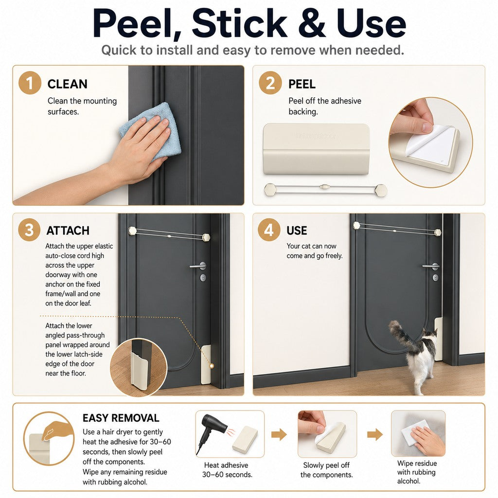 No-Drill Auto-Close Cat Door Helper