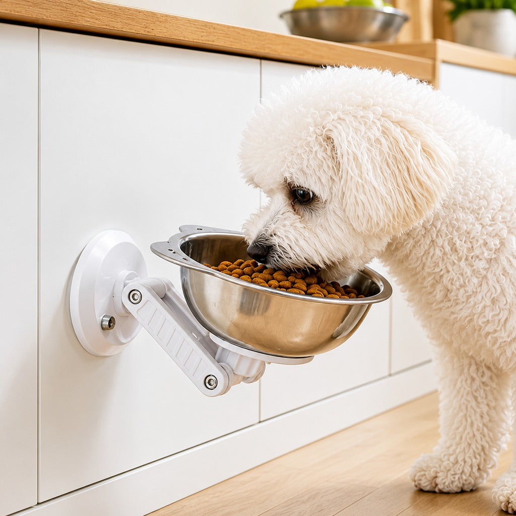 No-Drill Suction Stainless Steel Wall-Mounted Pet Bowl