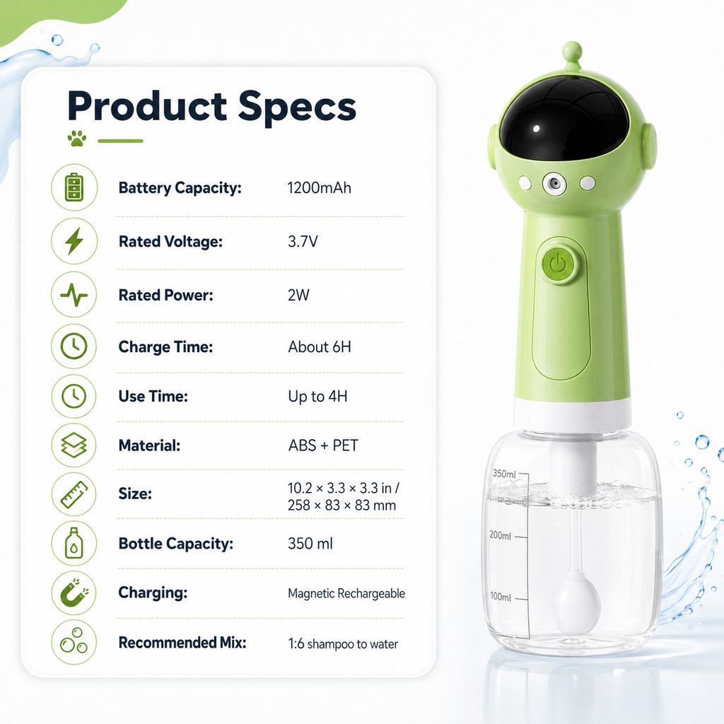 One-Press Dense Foam & Magnetic Rechargeable Dog Shampoo Foamer