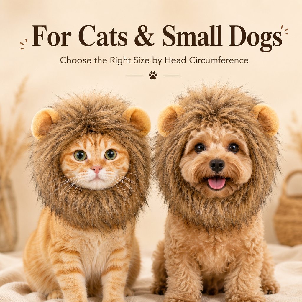 Open-Face Fluffy Faux Fur Lion Mane Headpiece (For Cats & Small Dogs)