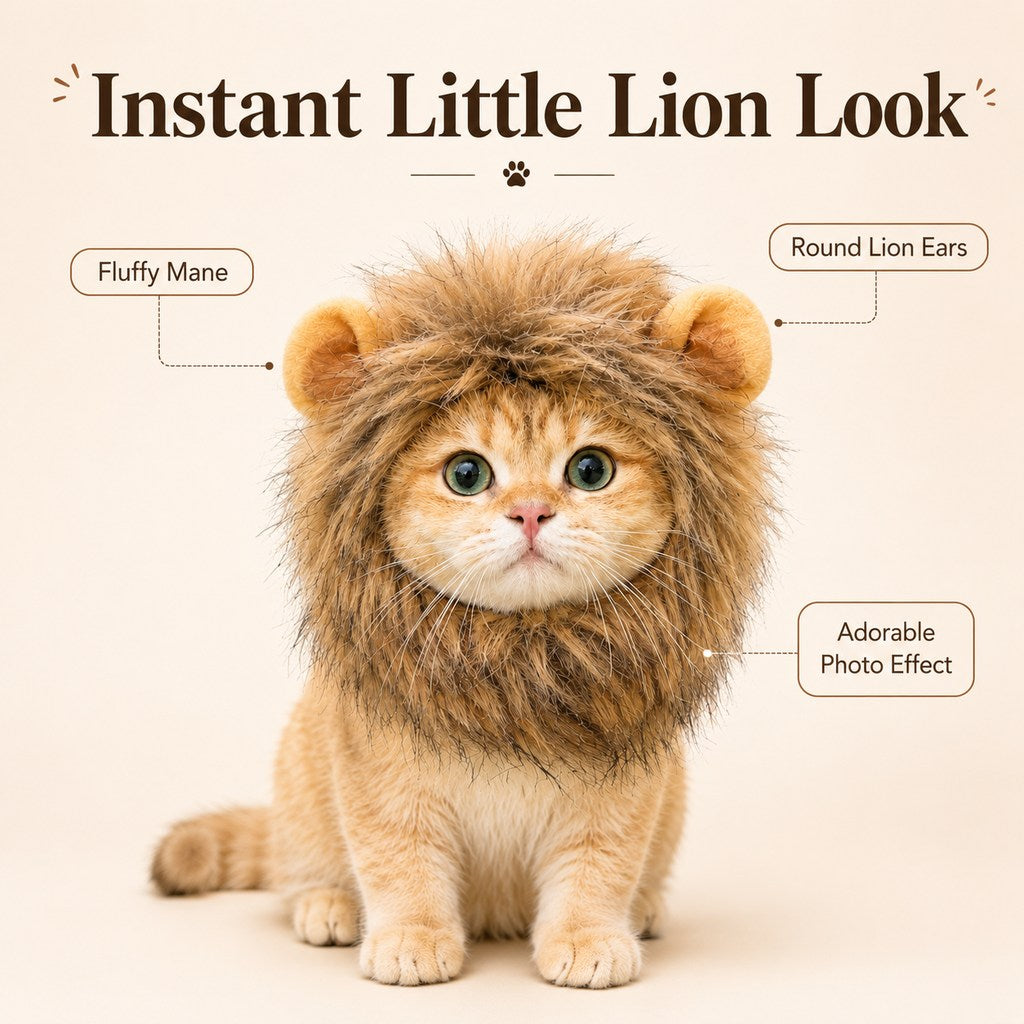 Open-Face Fluffy Faux Fur Lion Mane Headpiece (For Cats & Small Dogs)