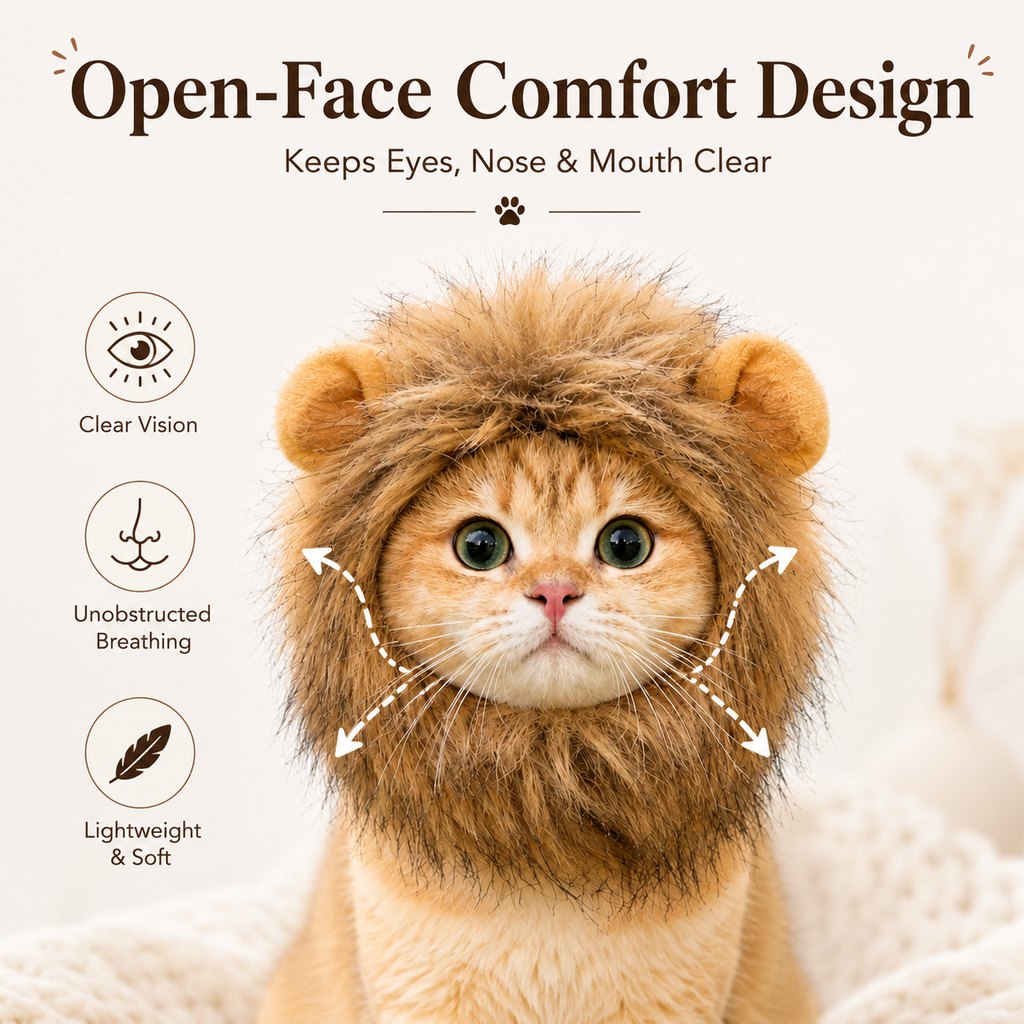Open-Face Fluffy Faux Fur Lion Mane Headpiece (For Cats & Small Dogs)