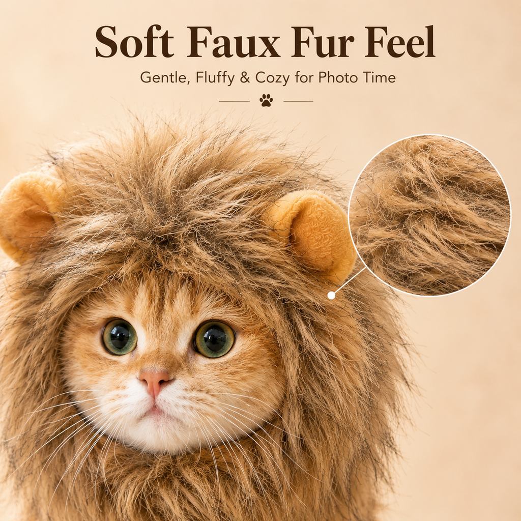 Open-Face Fluffy Faux Fur Lion Mane Headpiece (For Cats & Small Dogs)