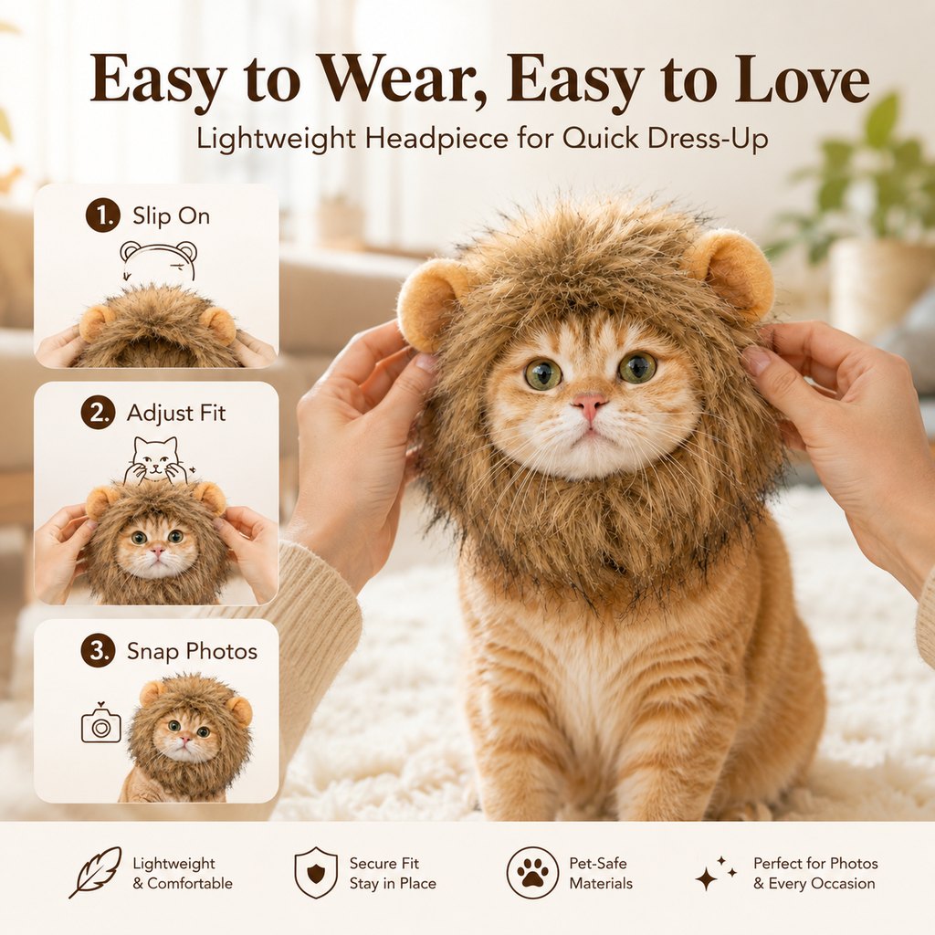 Open-Face Fluffy Faux Fur Lion Mane Headpiece (For Cats & Small Dogs)