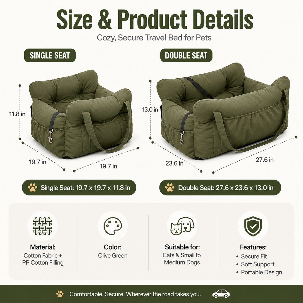 Padded Bolster Non-Slip Pet Car Seat