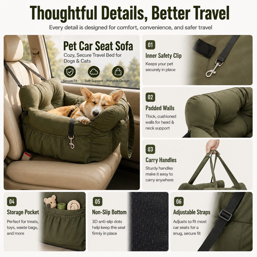 Padded Bolster Non-Slip Pet Car Seat