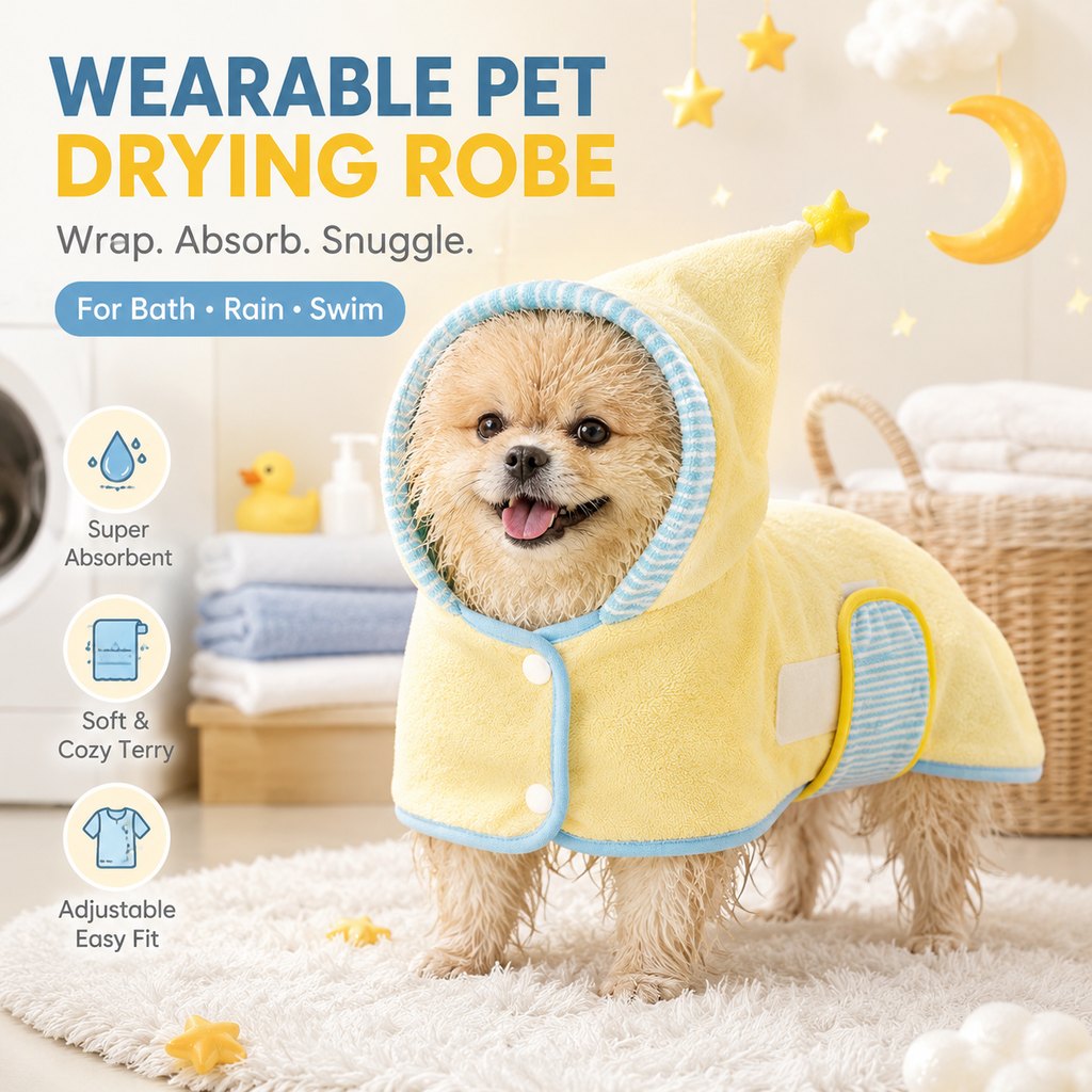 Quick-Dry Terry Hooded Pet Drying Robe
