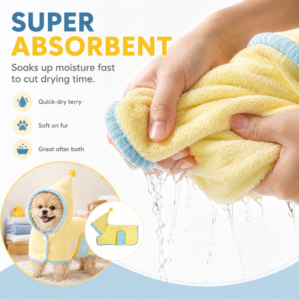 Quick-Dry Terry Hooded Pet Drying Robe