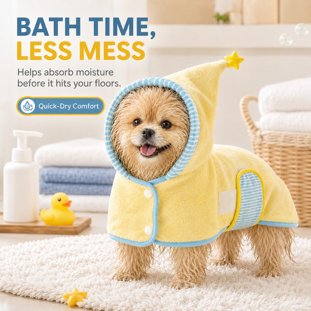 Quick-Dry Terry Hooded Pet Drying Robe