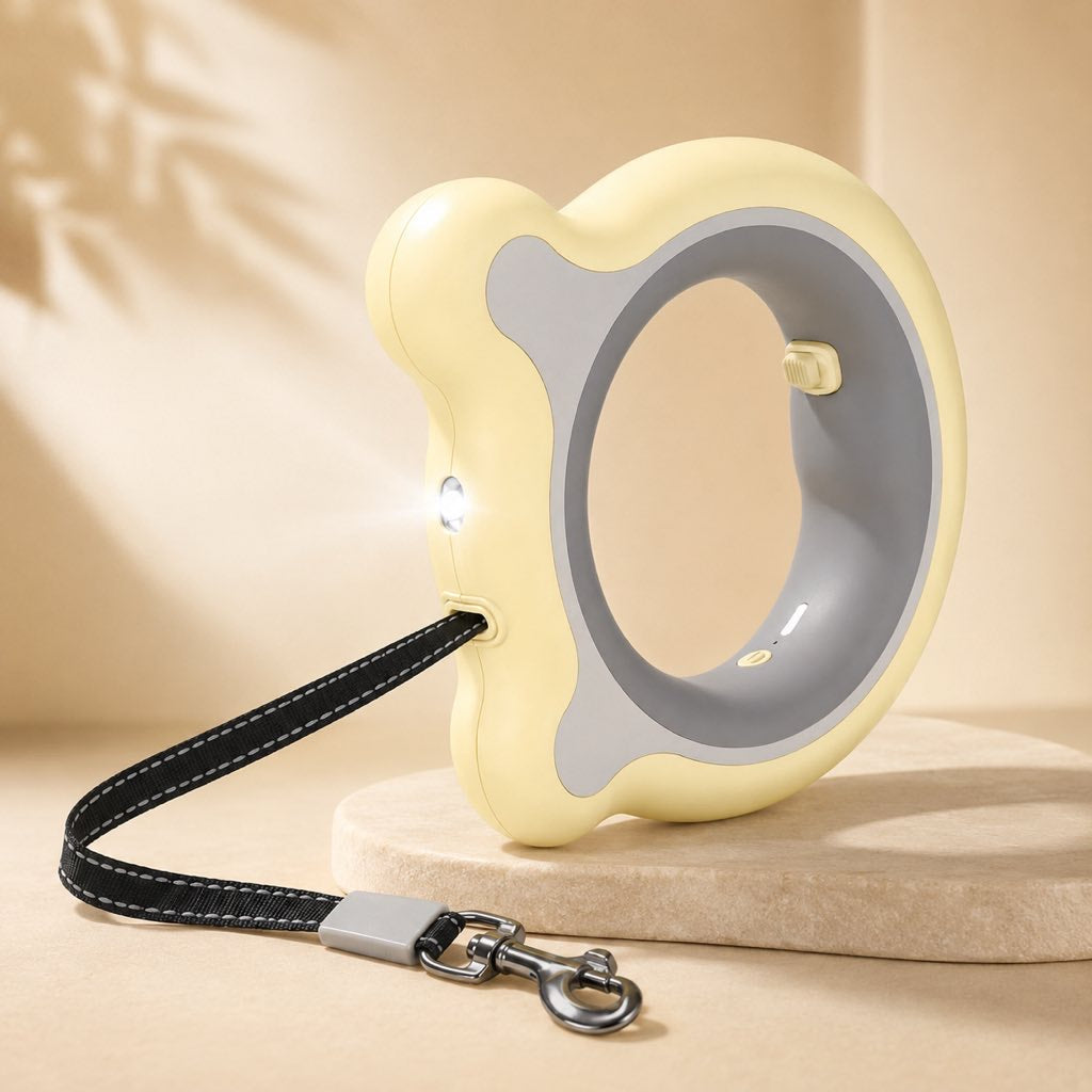 Reflective Nylon One-Touch Retractable Dog Leash (Optional LED)