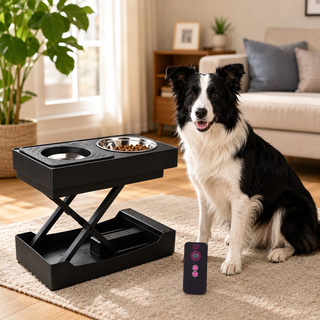Remote-Controlled Height-Adjustable Dog Feeder (Stainless Steel Bowls)