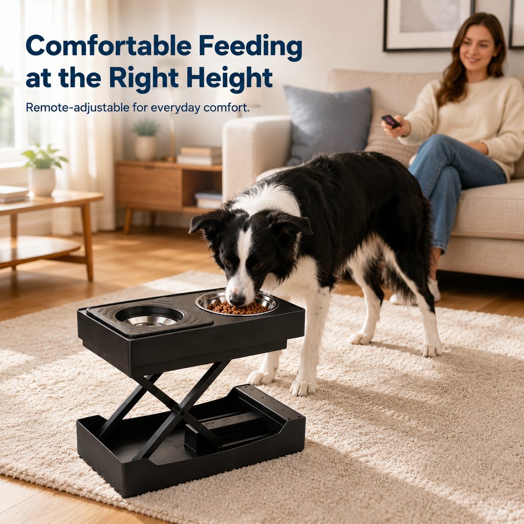 Remote-Controlled Height-Adjustable Dog Feeder (Stainless Steel Bowls)