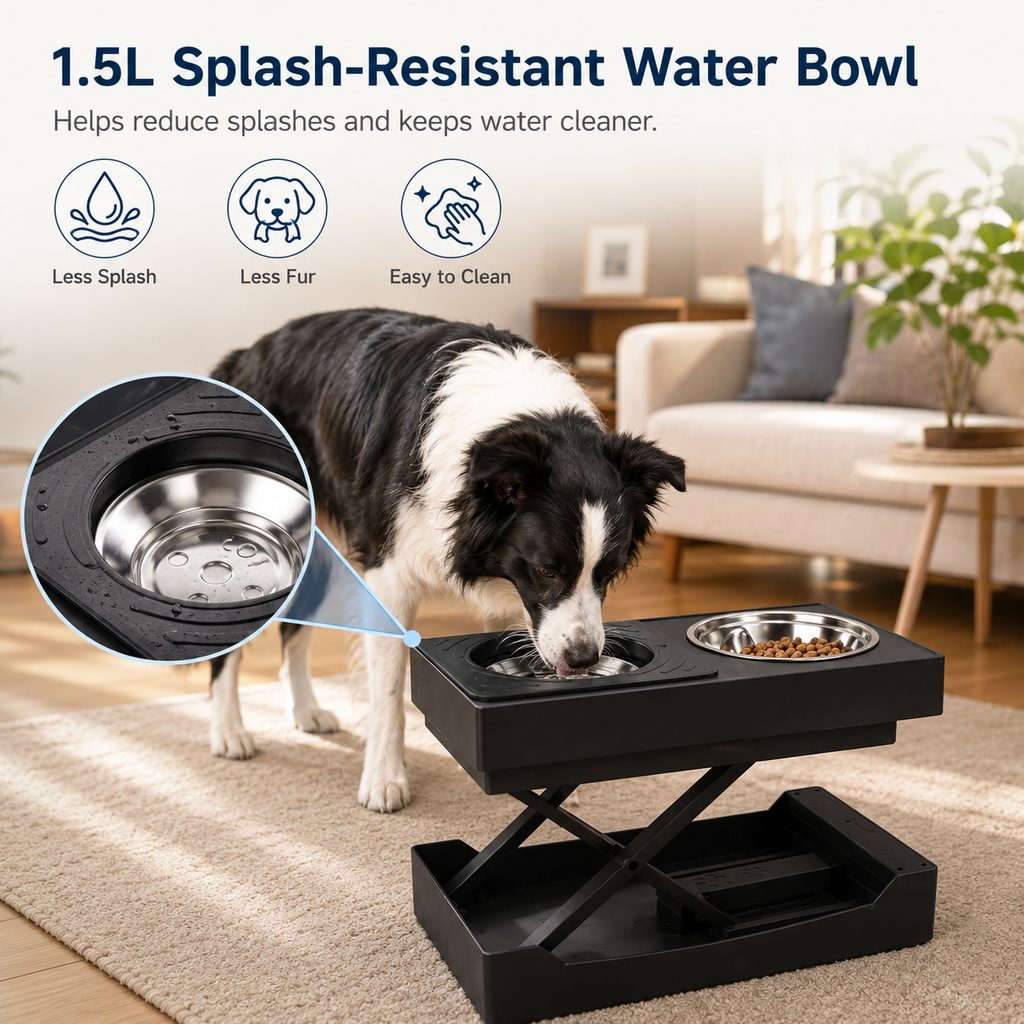 Remote-Controlled Height-Adjustable Dog Feeder (Stainless Steel Bowls)
