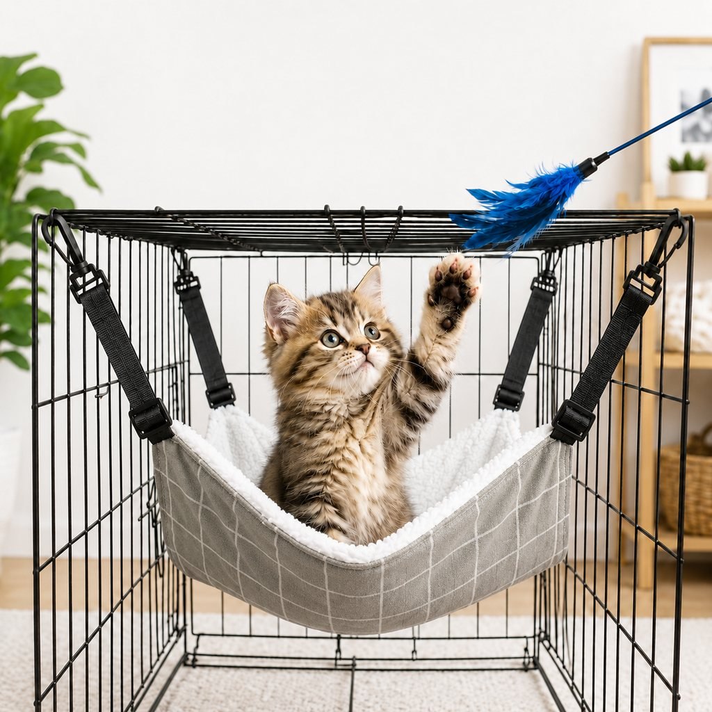 Reversible Plush & Fabric Cat Cage Hammock
