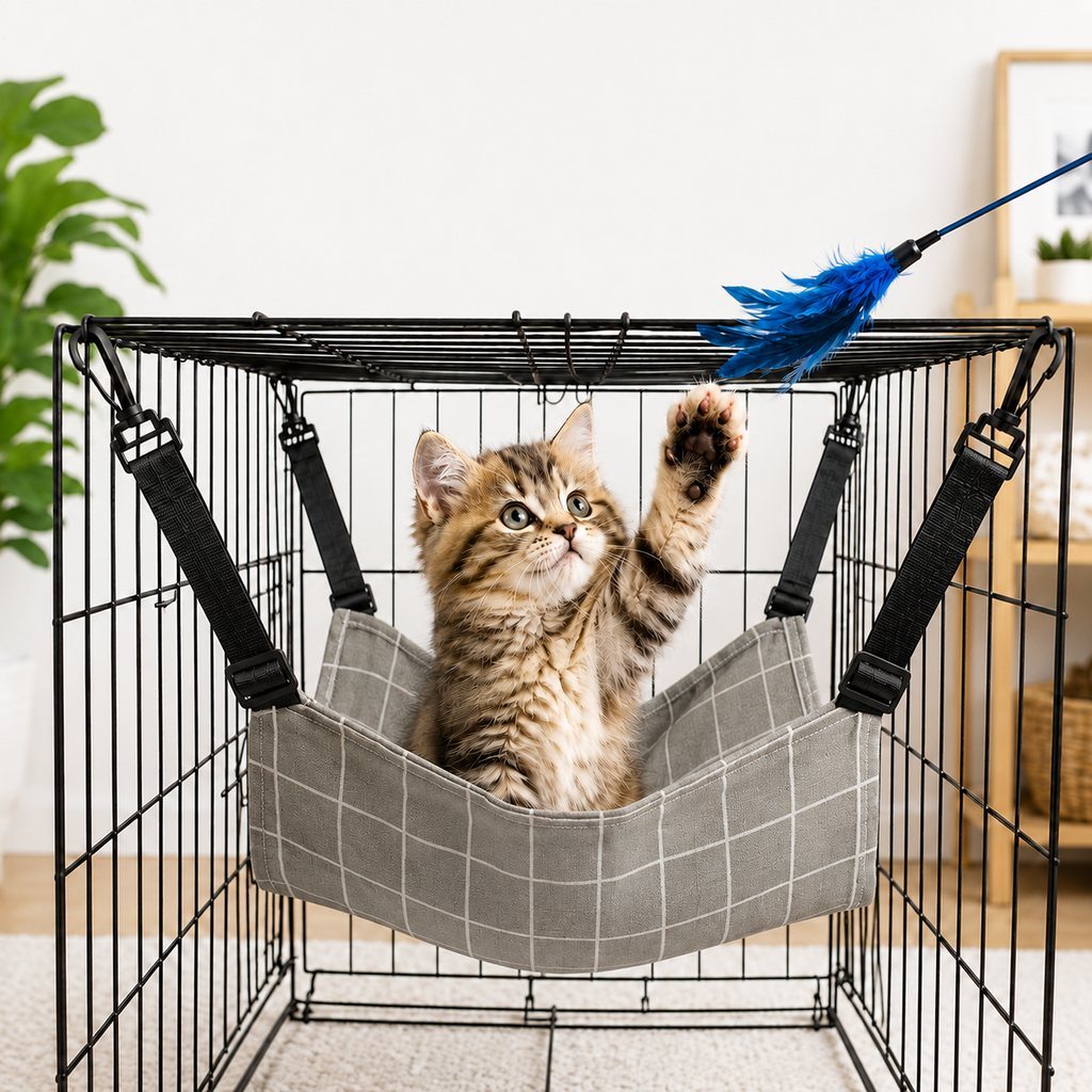 Reversible Plush & Fabric Cat Cage Hammock