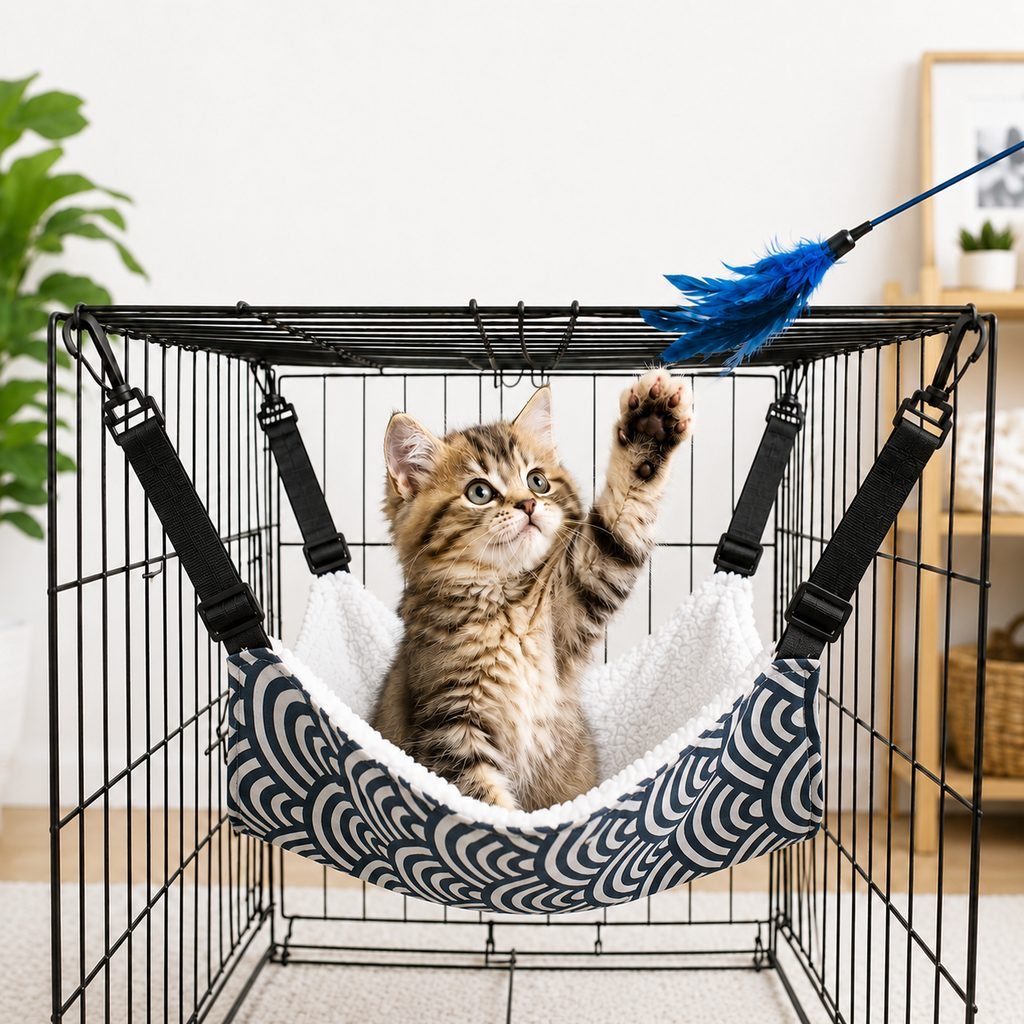 Reversible Plush & Fabric Cat Cage Hammock
