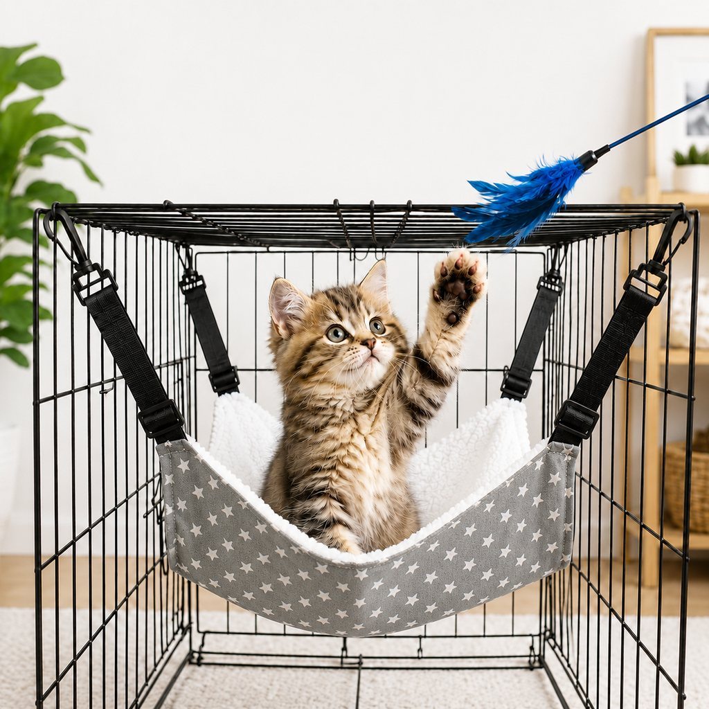 Reversible Plush & Fabric Cat Cage Hammock