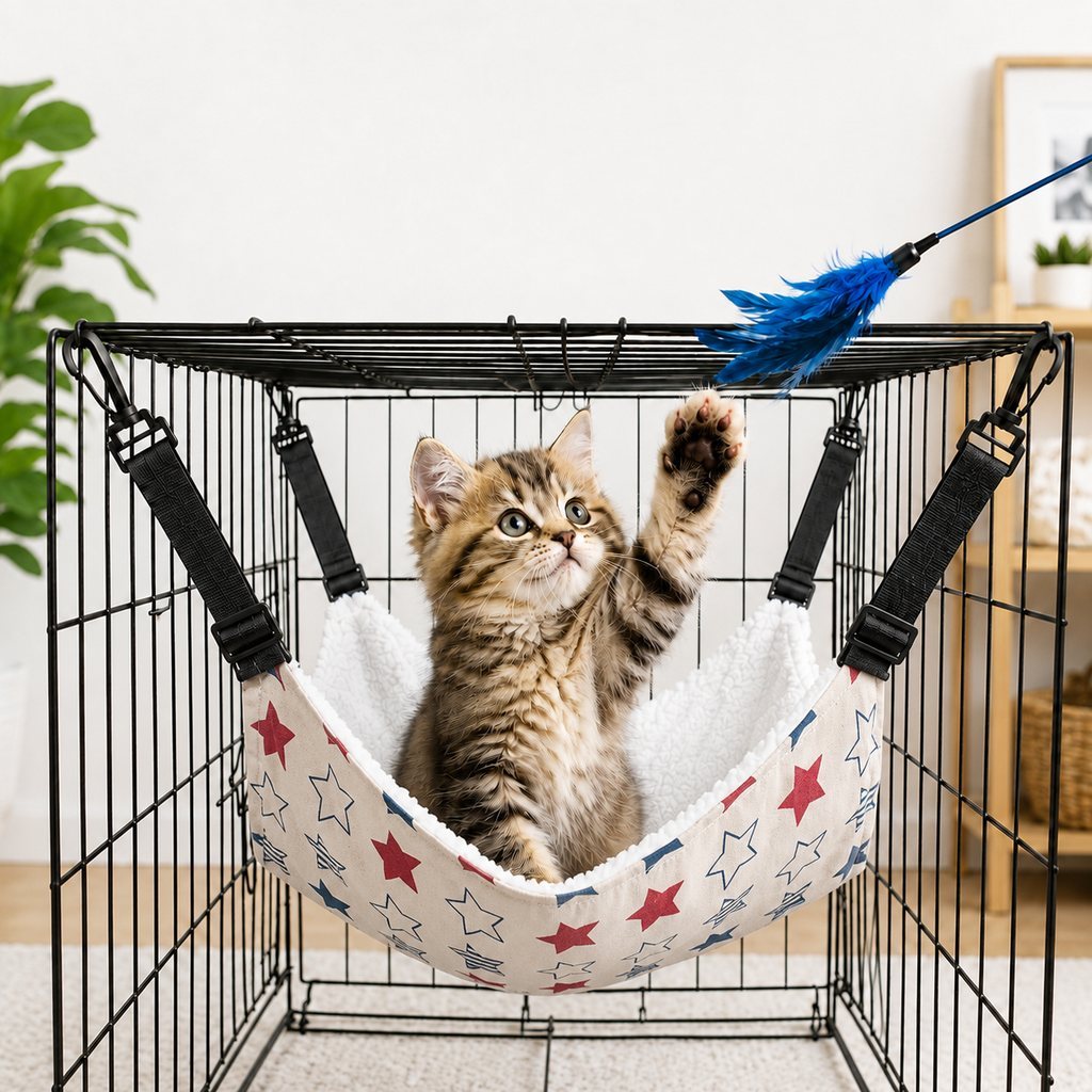 Reversible Plush & Fabric Cat Cage Hammock