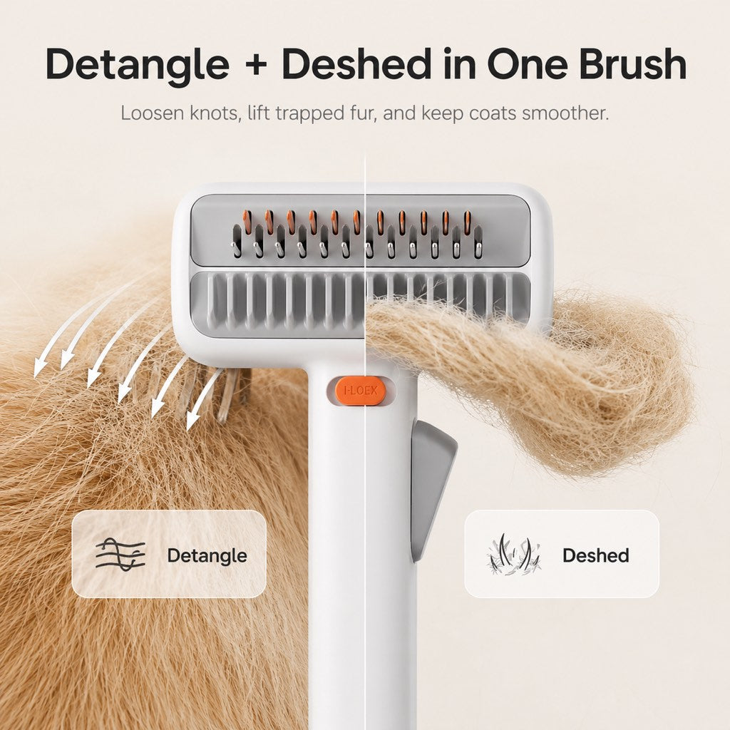 Self-Cleaning Dematting & Deshedding Pet Grooming Brush (For Cats & Dogs)