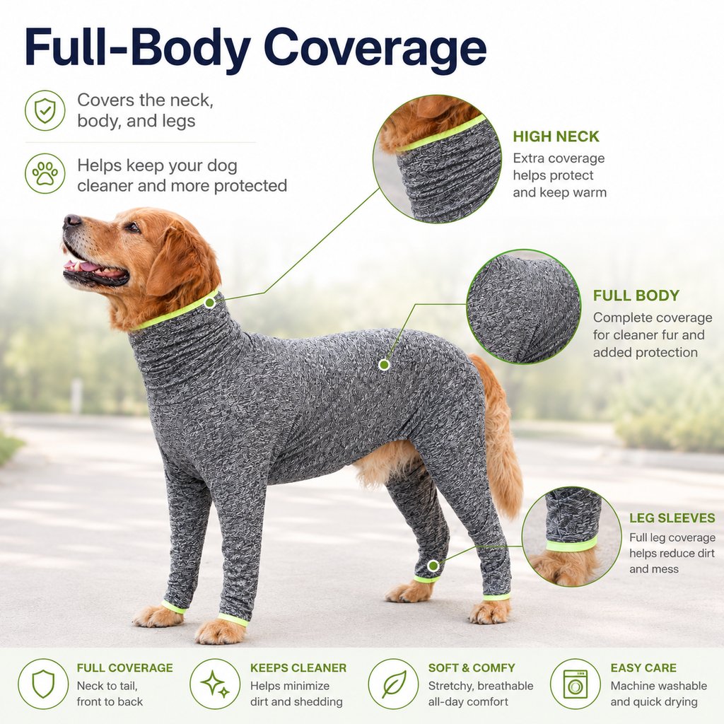 Shedding-Control Stretch Dog Full-Body Suit (Large Breed)