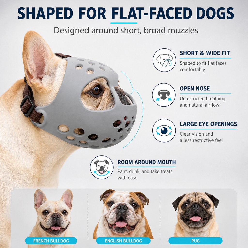 Short-Snouted Breathable Anti-Scavenging Dog Muzzle (Adjustable Straps)