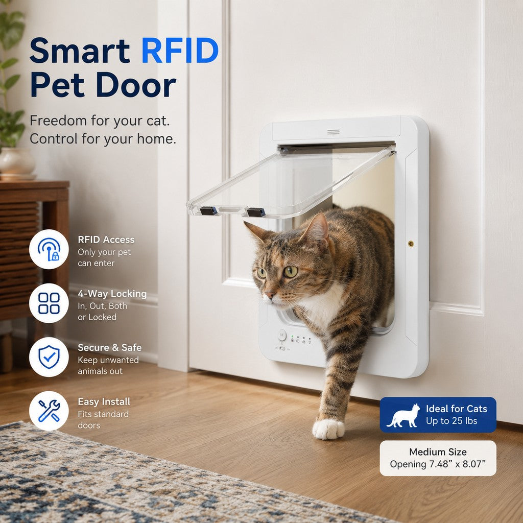 Smart RFID 4-Way Locking Cat Door (Fits Pets Under 25 lb)