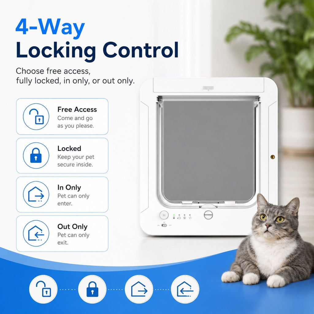 Smart RFID 4-Way Locking Cat Door (Fits Pets Under 25 lb)
