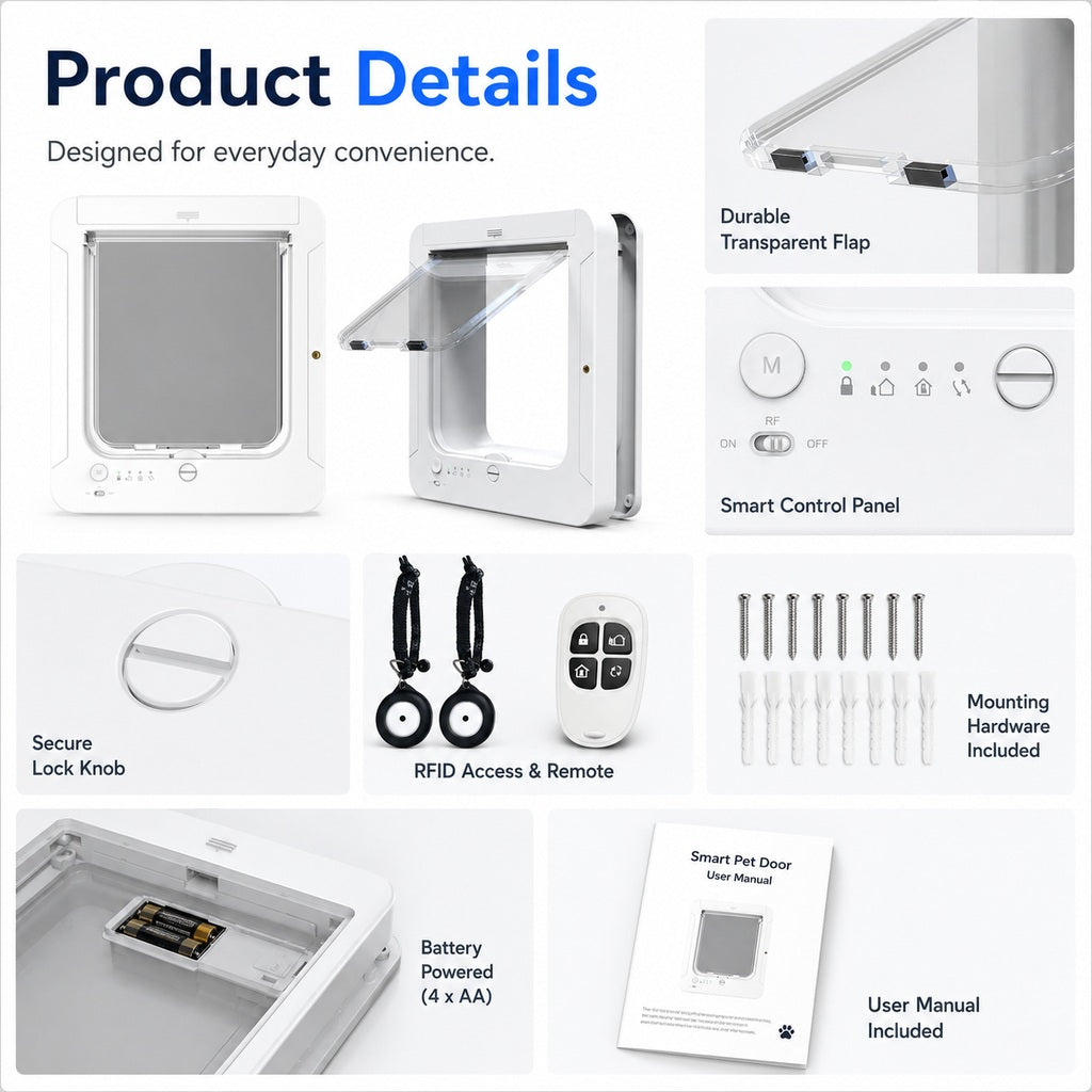 Smart RFID 4-Way Locking Cat Door (Fits Pets Under 25 lb)