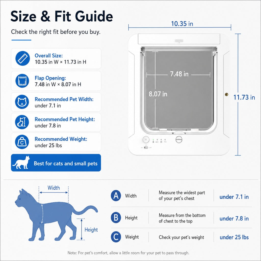 Smart RFID 4-Way Locking Cat Door (Fits Pets Under 25 lb)