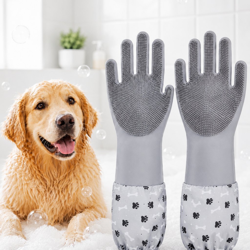 Soft Silicone Deshedding Pet Grooming Gloves (Long Sleeve)