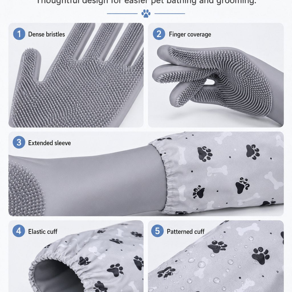 Soft Silicone Deshedding Pet Grooming Gloves (Long Sleeve)