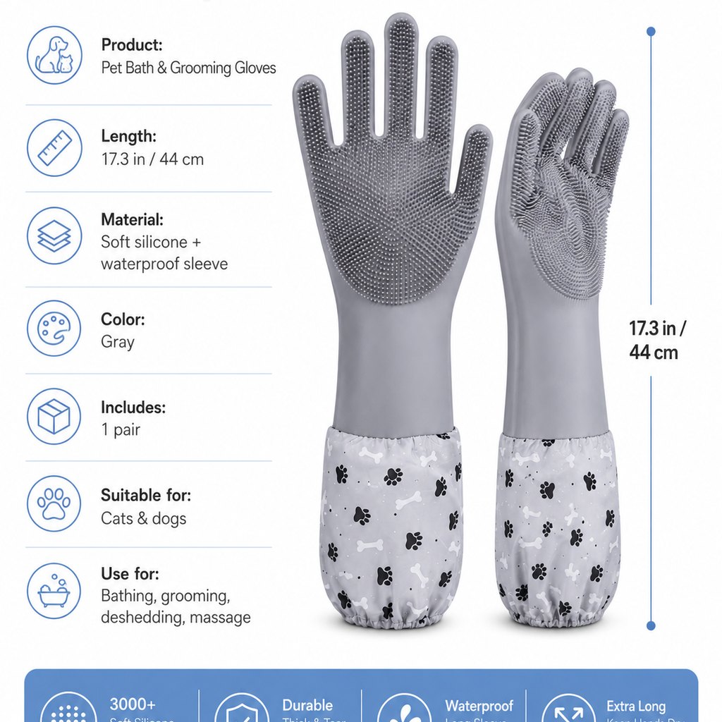 Soft Silicone Deshedding Pet Grooming Gloves (Long Sleeve)