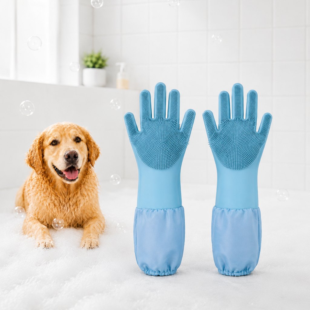 Soft Silicone Deshedding Pet Grooming Gloves (Long Sleeve)