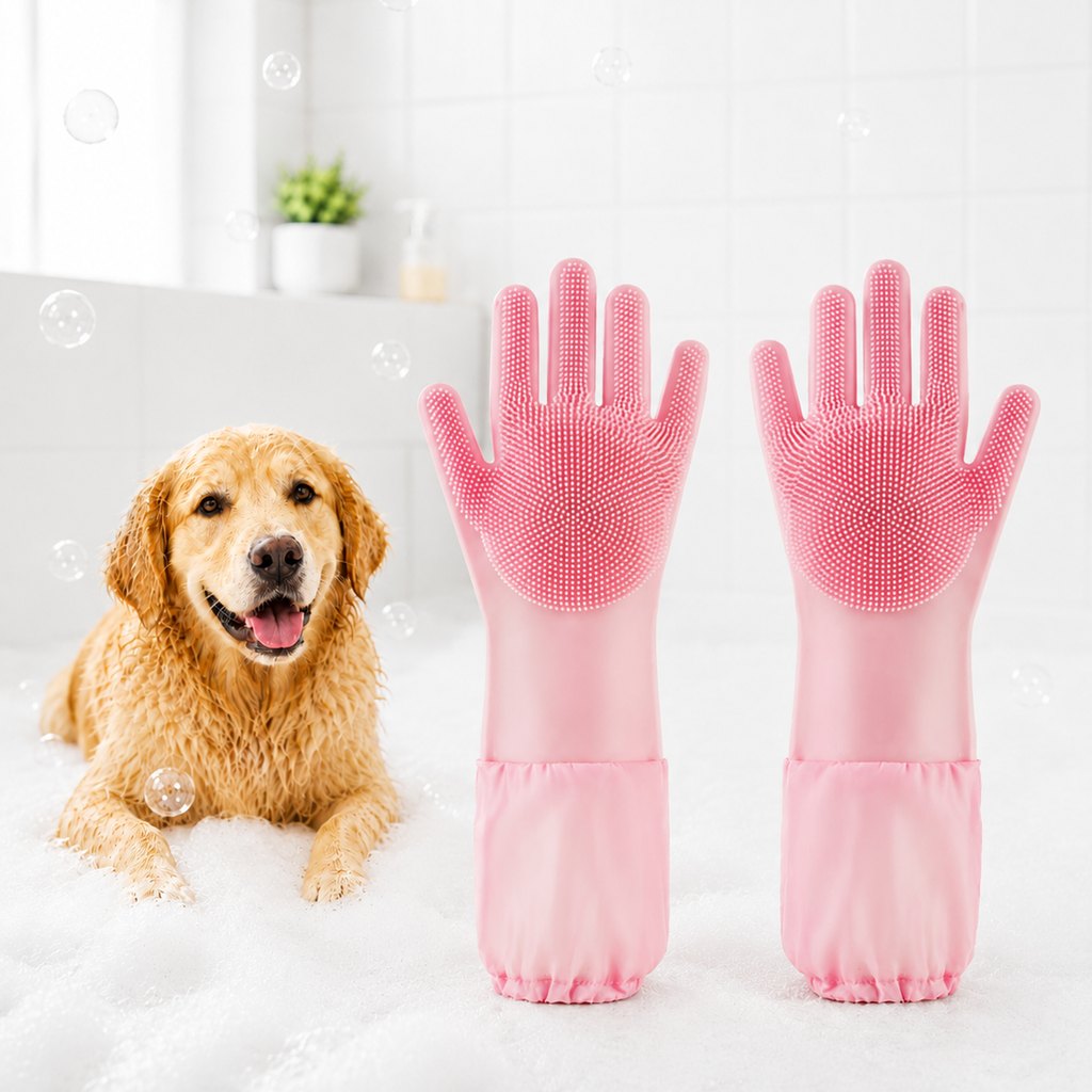 Soft Silicone Deshedding Pet Grooming Gloves (Long Sleeve)