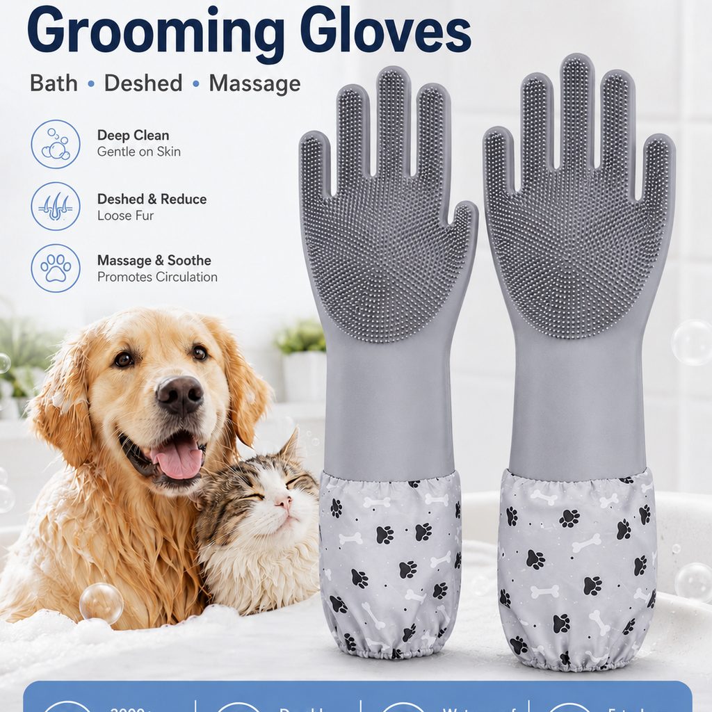 Soft Silicone Deshedding Pet Grooming Gloves (Long Sleeve)
