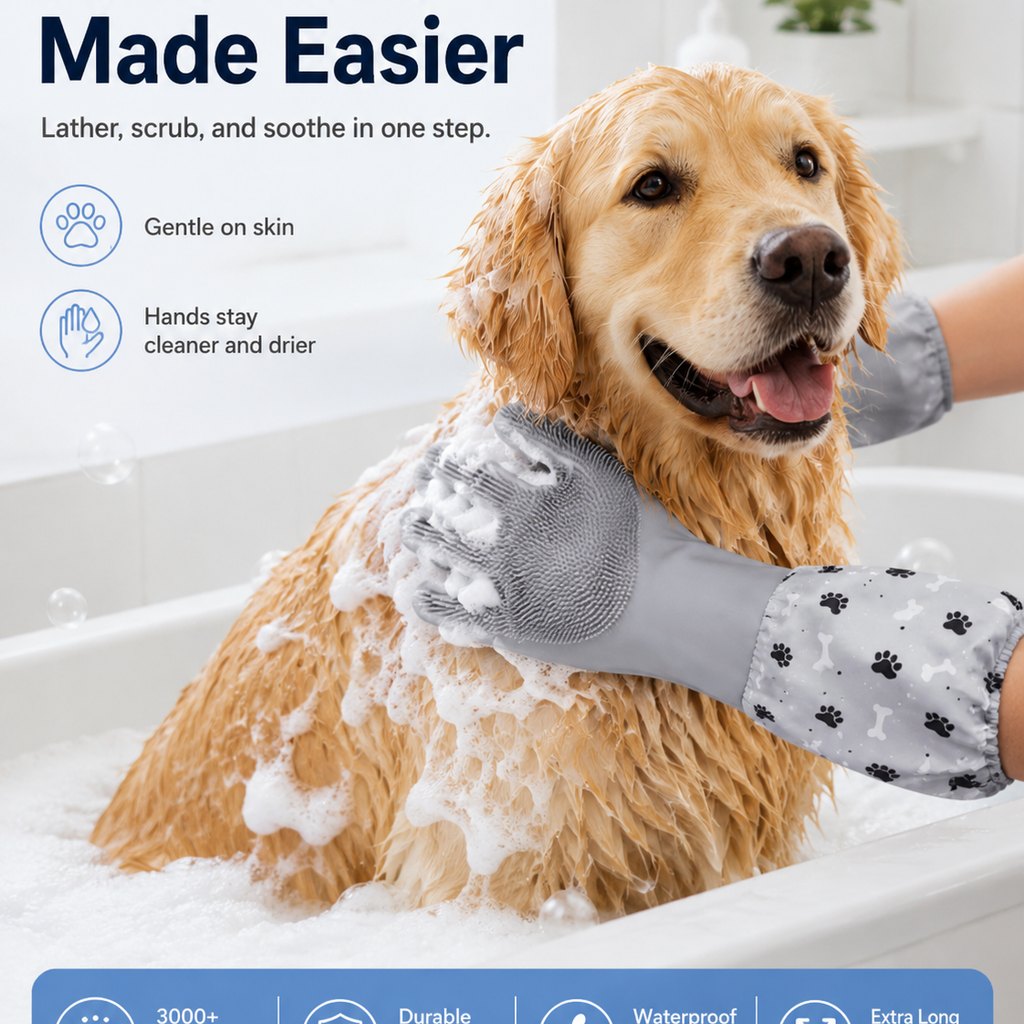 Soft Silicone Deshedding Pet Grooming Gloves (Long Sleeve)
