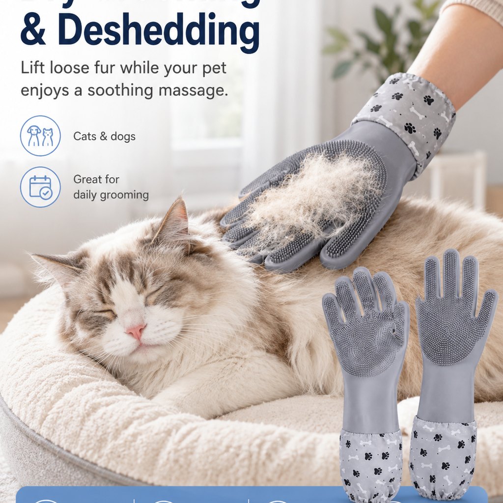 Soft Silicone Deshedding Pet Grooming Gloves (Long Sleeve)