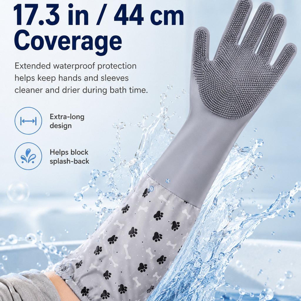 Soft Silicone Deshedding Pet Grooming Gloves (Long Sleeve)